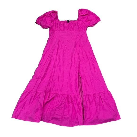 Short Puffy-Sleeve Square-Neck Linen Dress | Pink / Rose Violet | Size 14 | NWOT - Picture 5 of 14